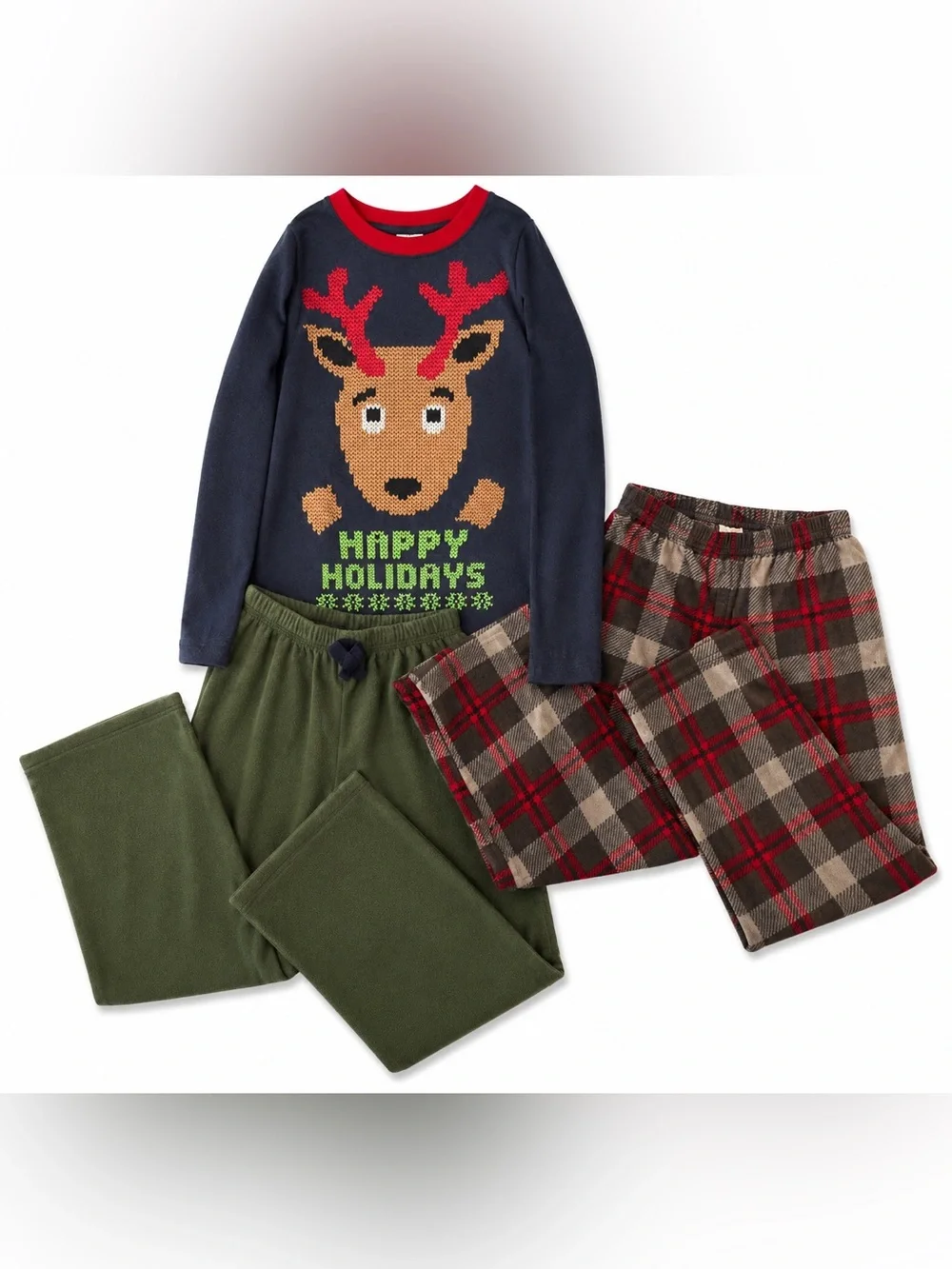 Christmas Pajama Bundle Youth M 8/10 Elf Reindeer Snowman 3 Mix and Match Sets